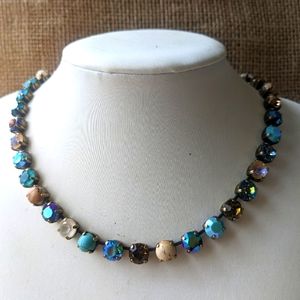 Cappuccino Brown, Jasper, and Turquoise Stones and Crystals Necklace in Brass